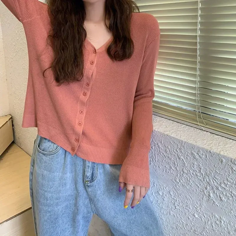 Hikigawa Chic Модные женские зеленые вязаные рубашки Cargidan Летние однотонные тонкие