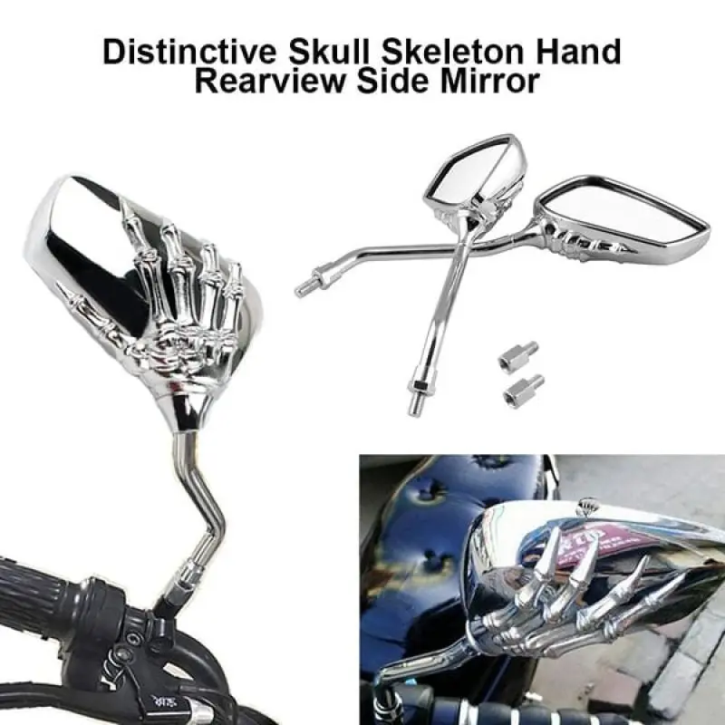 

Universal Skull Hand Motorcycle Rear View Mirrors Chrome Plated ABS Shell Side Mirro Distinctive Skull Hand Rearview Side