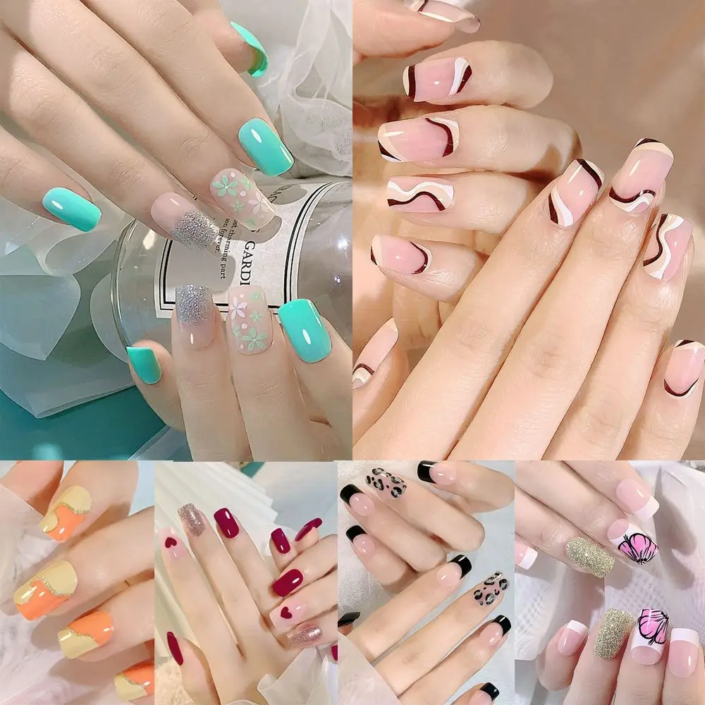

24pcs/Box Press On Nails Full Cover Detachable Manicure Tool Short Square Head False Nails Fake Nails Wearable Nail Tips