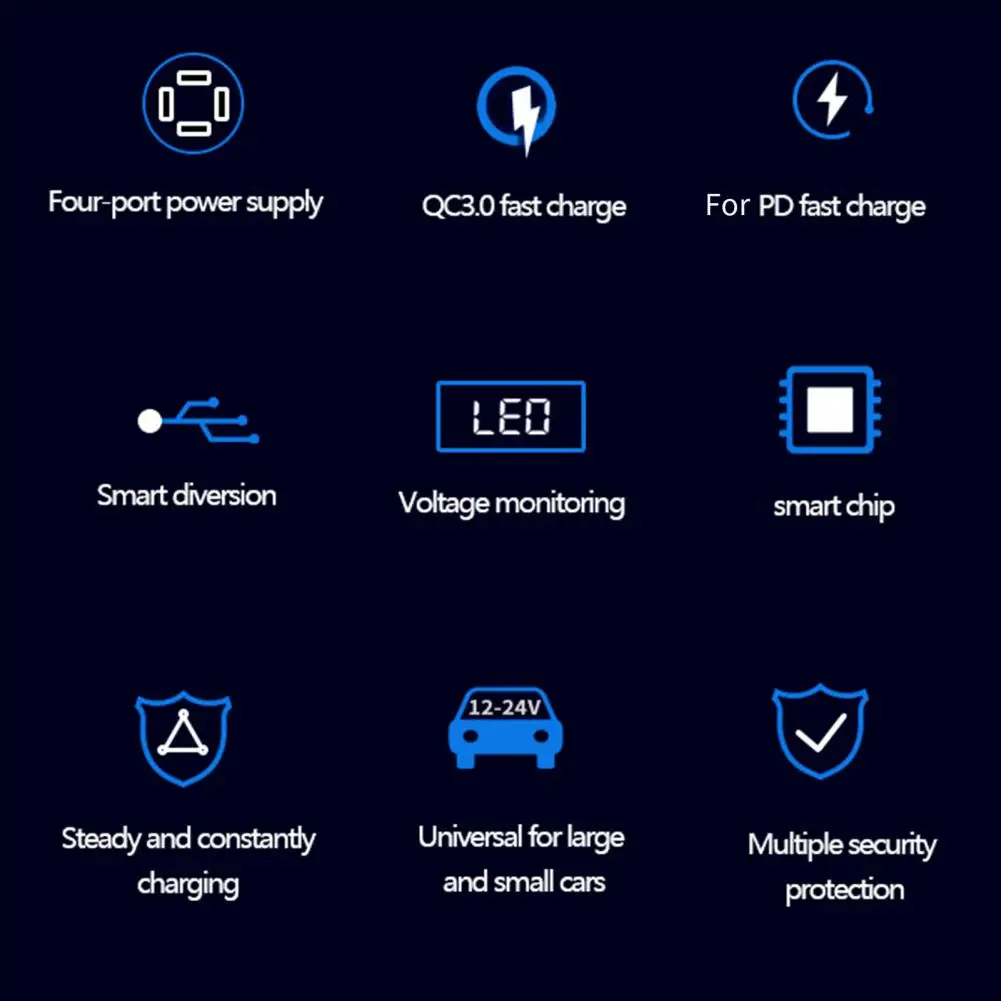 

Автомобильное зарядное устройство с 4 USB-портами, 66 Вт