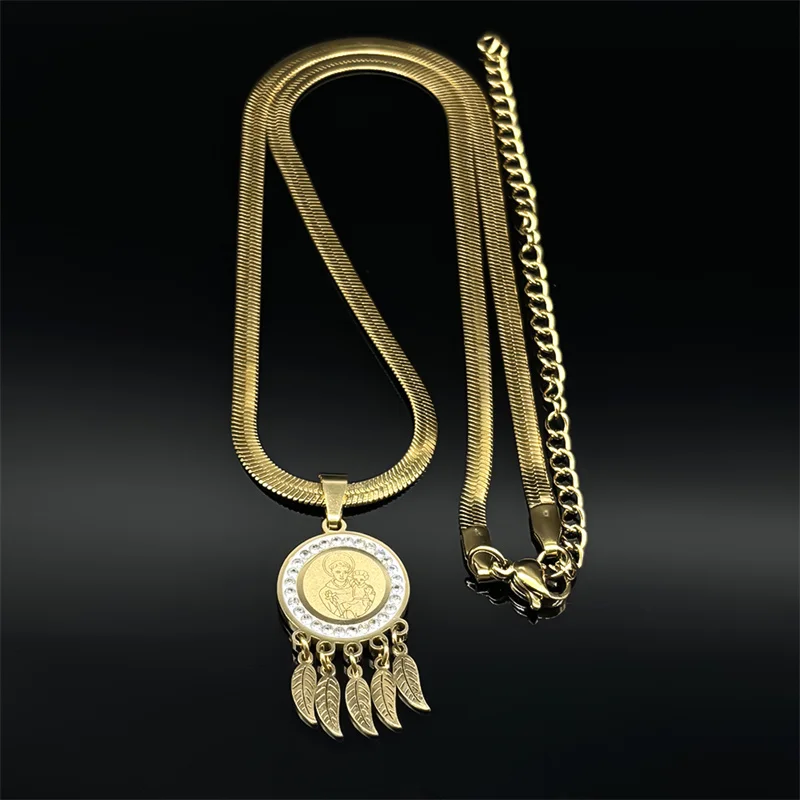 Девы Марии держит детский лист с кисточкой и кристаллами кулон ожерелье для