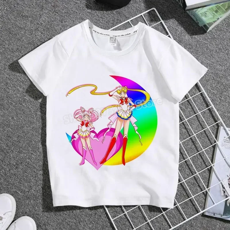 Фото Футболка Sailors Moon, детская одежда, летние футболки с короткими рукавами для мальчиков и девочек, эксклюзивные топы, рубашки в стиле Харадзюку с принтом кавайных фигурок, подарок №5