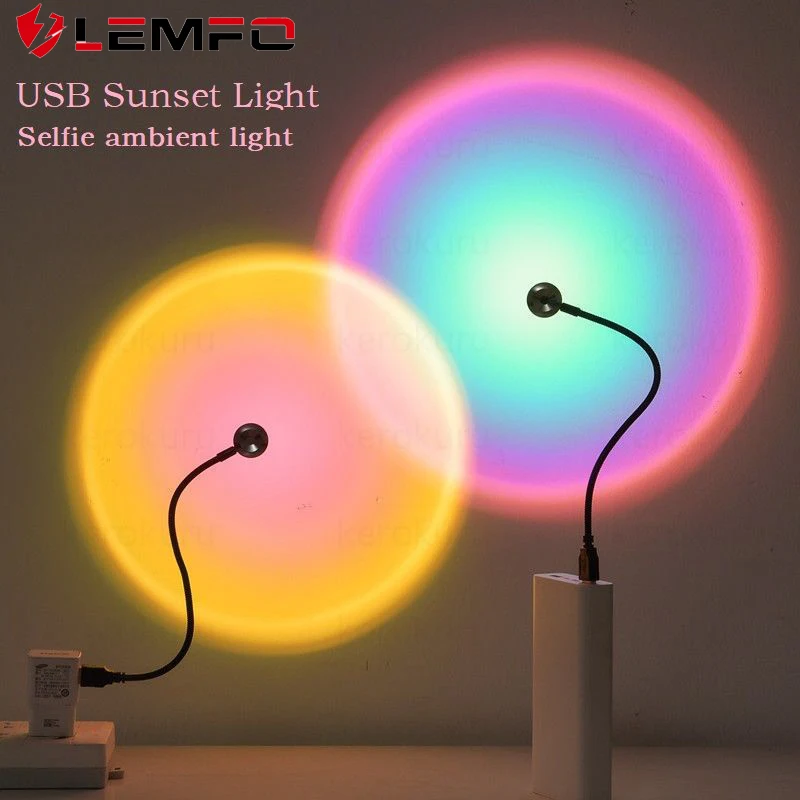 

USB Sunset Light Mobile Phone Self Photography Light LED Rainbow Neon Night Light Projector Photography Wall Atmosphere Light