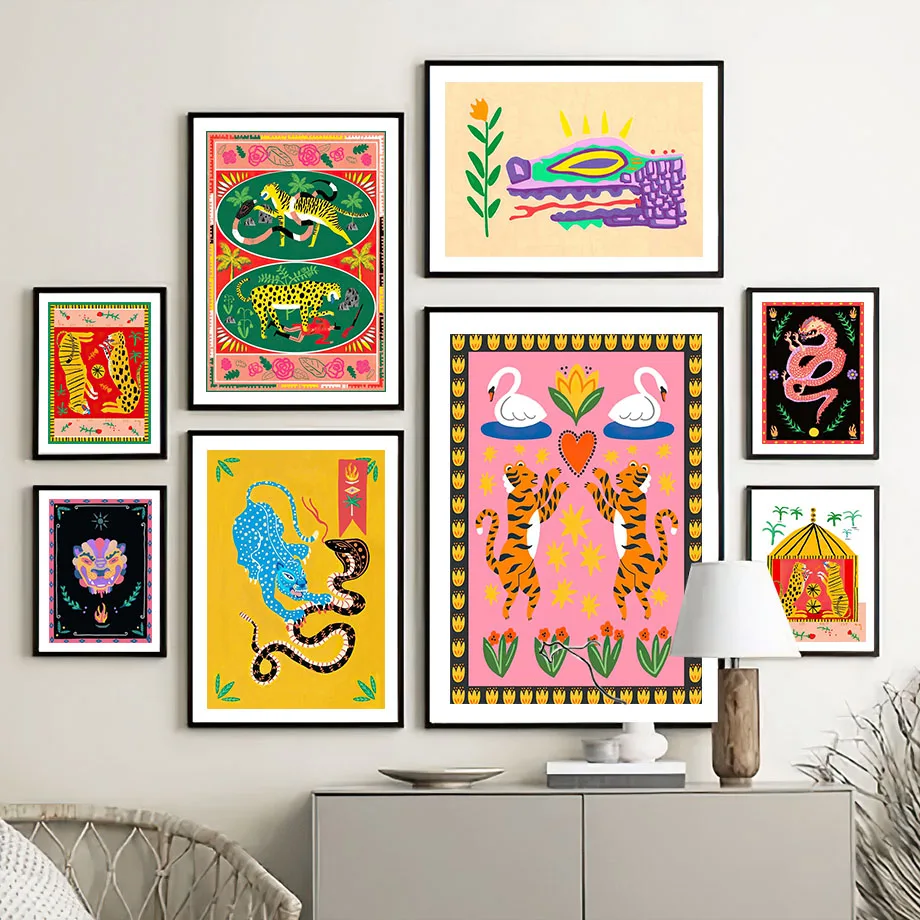 Абстрактный Тигр Леопард змея Дракон Цветок красочная настенная Картина на