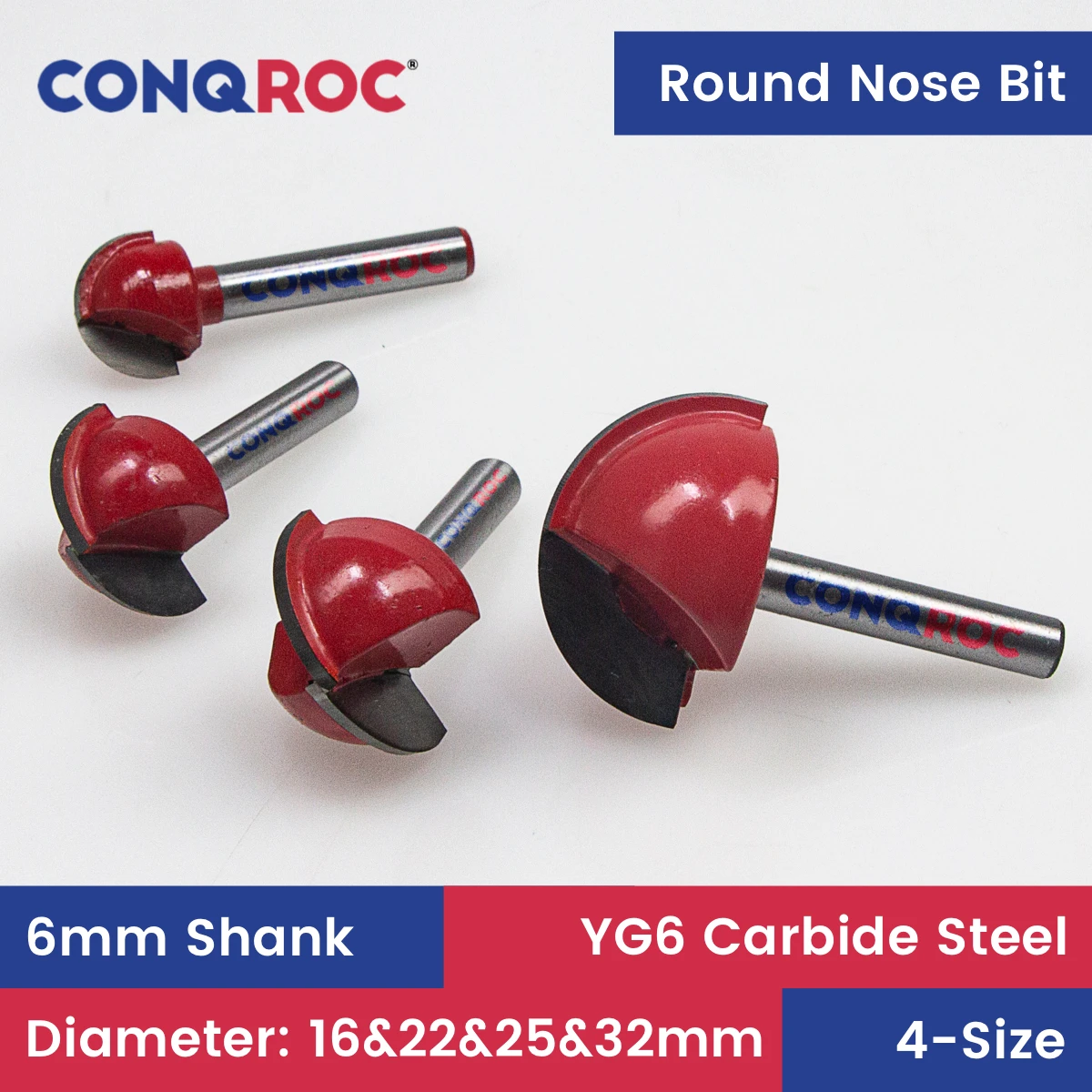 

Round Nose Router Bits Set 6mm Shank 4-Size Diameter-16&22&25&32mm Tungsten Carbide Woodworking Cove Box Milling Cutters Kit