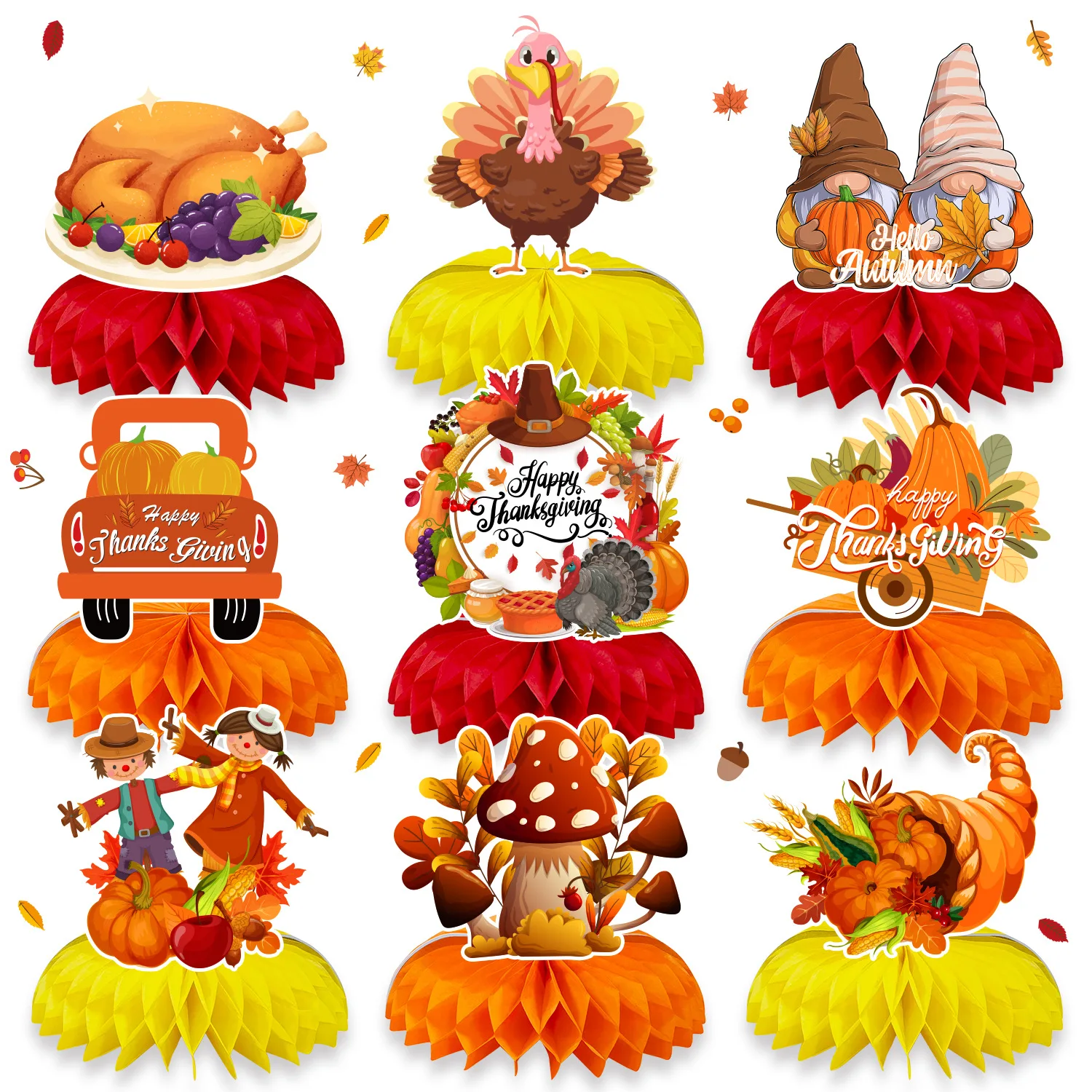 

9 Pcs Thanksgiving Honeycomb Balls Festivals Parties Decorative Items Tabletops Birthdays Decorations