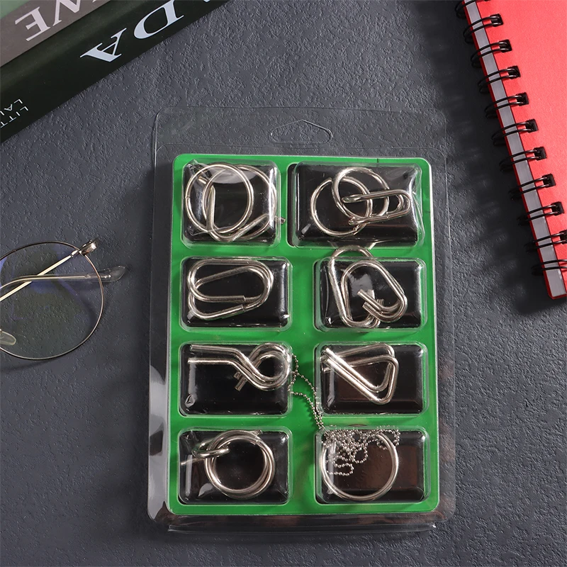 

8Sets/Pack Metal Crafts Chinese Ring Puzzles Classic IQ Brain Teaser Magic Baffling Puzzles Game Toys for Children Adults
