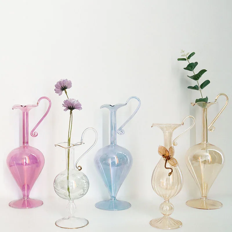 

Скандинавская стеклянная ваза, маленькие стеклянные вазы, Цветочная композиция, аксессуары для украшения дома, современное стеклянное укр...