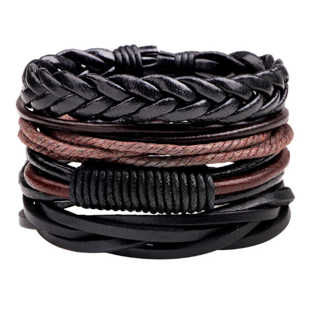 4 шт./компл. мужские плетеные кожаные браслеты этнические многослойные |