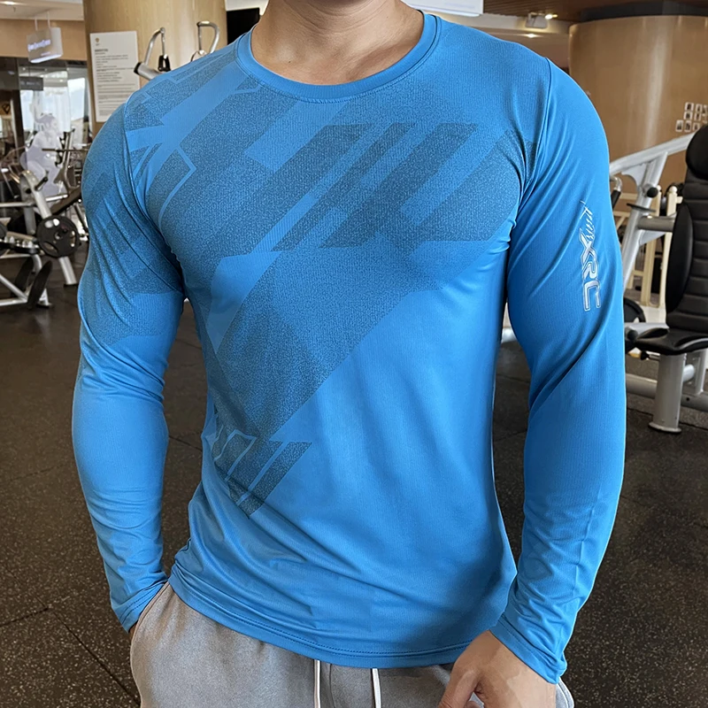 

High Quality Running Sport Shirt Men Fitness Compression Long Sleeve Upper Clothing Crew Neck Swearshirt Male Rash Guard Wicking