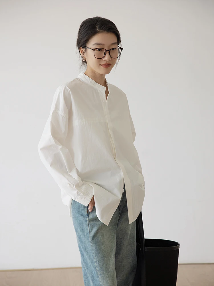 Профессиональные белые рубашки с воротником-стойкой для женщин весенне-осенние