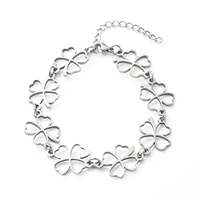 kissitty 2022 new trend clover shape stainless steel links bracelets for family friend lucky bracelet gift mothers day gift