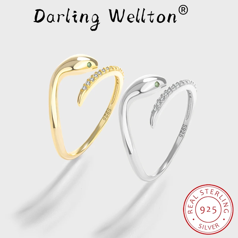 

Creative 18K Gold Animal Emerald Snake Head Couple Ring For Women Full Diamond Original Sterling Silver Anniversary Gift Jewelry