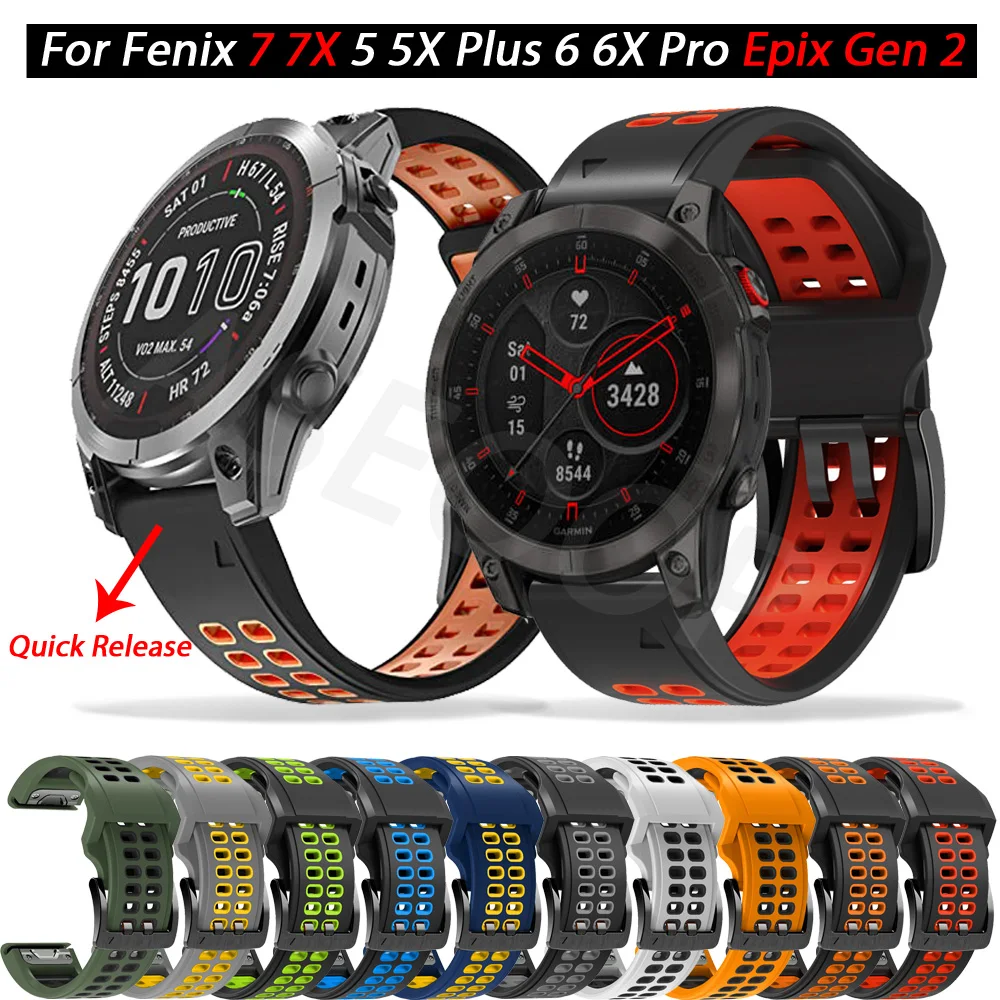 Ремешок из силикона 22 26 мм для Garmin Fenix 7 7X Pro 6X 6Pro 5 5X 3HR 935 Epix MK2 Watchband Quick Release Smart Watch Band Bracelet