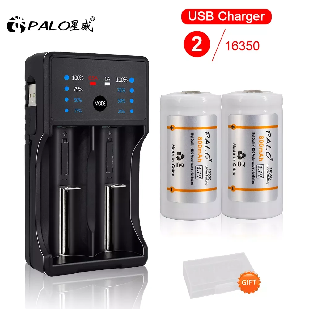 

PALO 3.7V Li-ion 16340 Rechargeable Batteries CR123A Battery with LCD Smart Charger for AA AAA 18650 14500 18500 16340 Battery