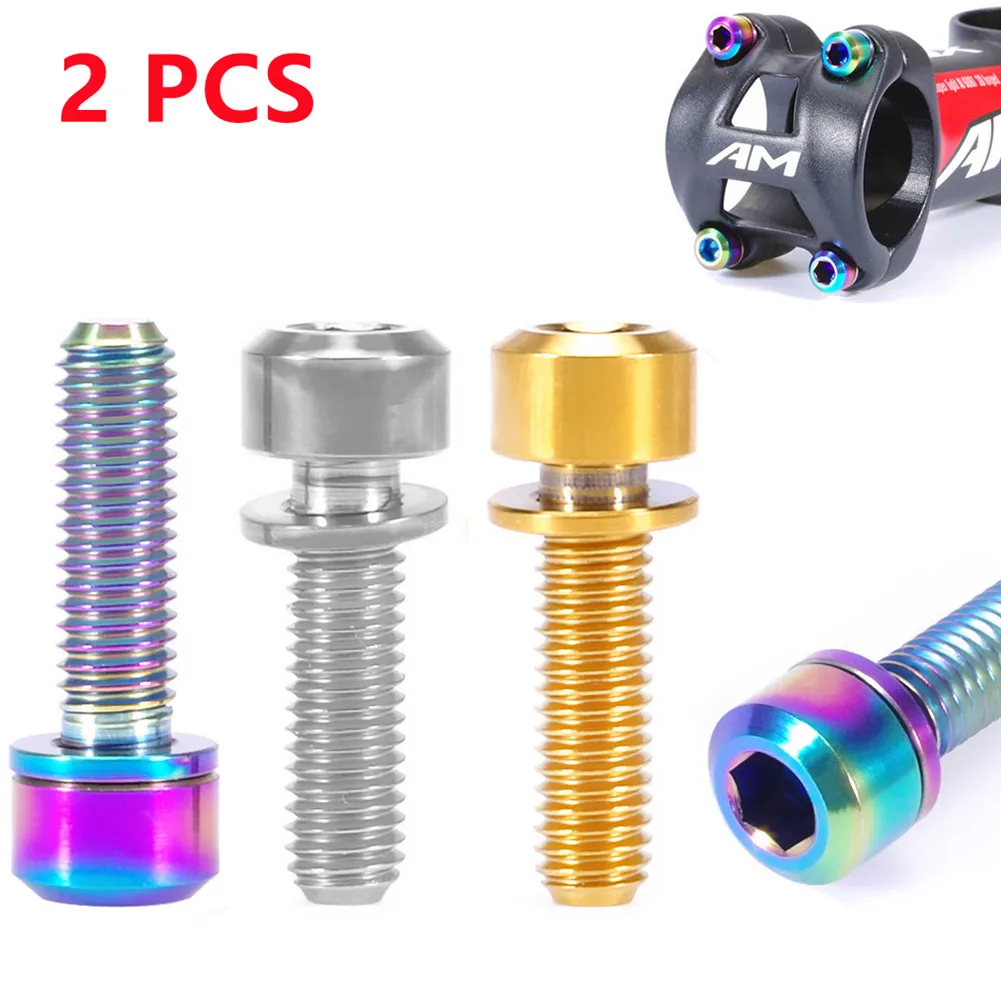 

2Pcs Titanium M5x16/18/20 Bicycle Stem Bolt Fixing Screws With Spacer MTB Road Bike Fixed Screws Cycling Bicycle Accessories