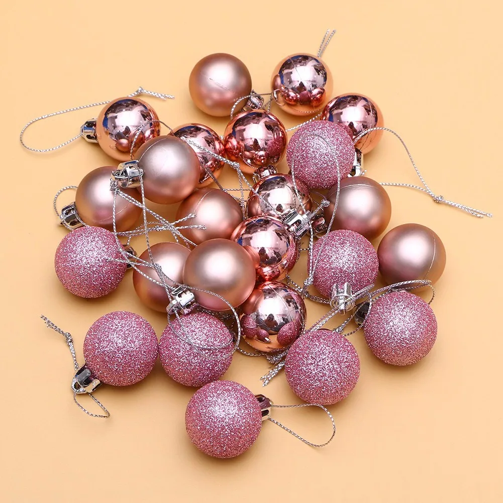 

`24PCS Christmas `Pink Ball Ornaments `Xmas Tree Decorations `For Holiday Wedding `Party Festive Party `Home Supplies