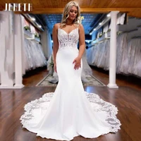 jeheth vestido noiva spaghetti straps lace mermaid wedding dress 2022 elegant appliques top long trian bridal gown robe de mari%c3%a9