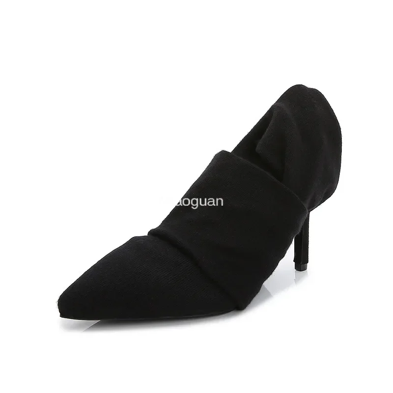 Сапоги-чулки выше колена женские вязаные без застежки заостренный носок