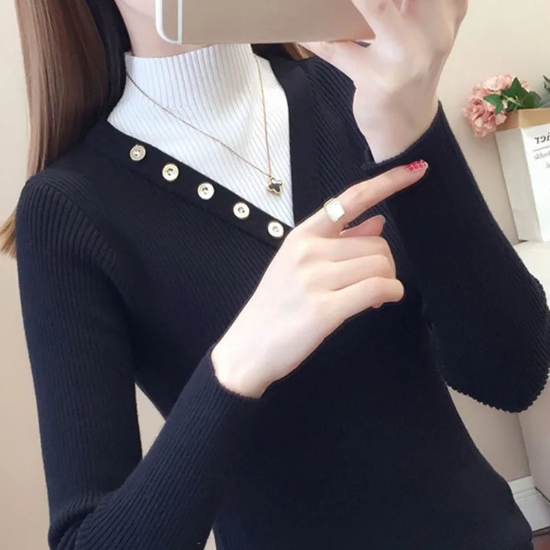 Модные облегающие вязаные Джемперы на пуговицах женская одежда осень и зиму