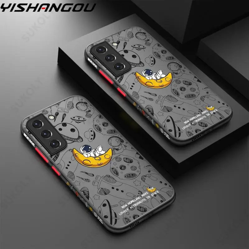 

Matte Astronaut Acrylic Case For Samsung Galaxy S23 S22 S21 S20 Ultra Plus S21 S20 FE A54 A53 A52 A51 A71 A12 A72 Cartoon Cover