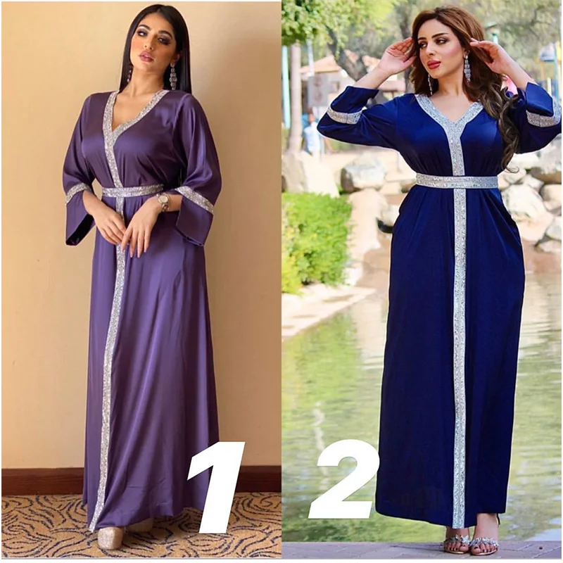 

Robe Femme Musulmane Diamond Dress Middle East Belt Robe Abaya Turkish Long Muslim Women Dress De Moda Musulmana Vestidos