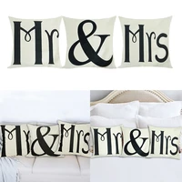 1pcs mrmrs cushion cover 4545cm linen throw pillows sofa home decor groom bridal engagement wedding decorative pillowcase