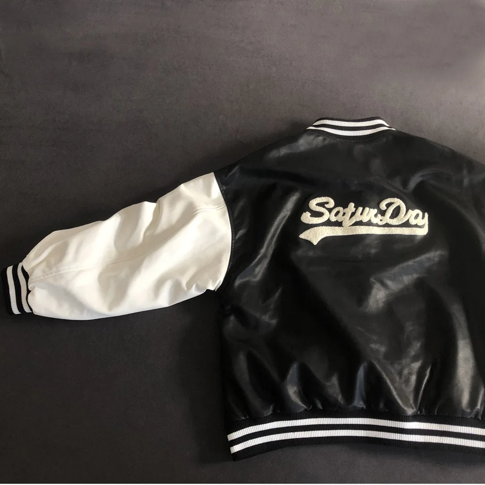 Women's wide leather clothes baseball clothes single breasted embroidery hip hop style fashion casual leather jacket tide coa