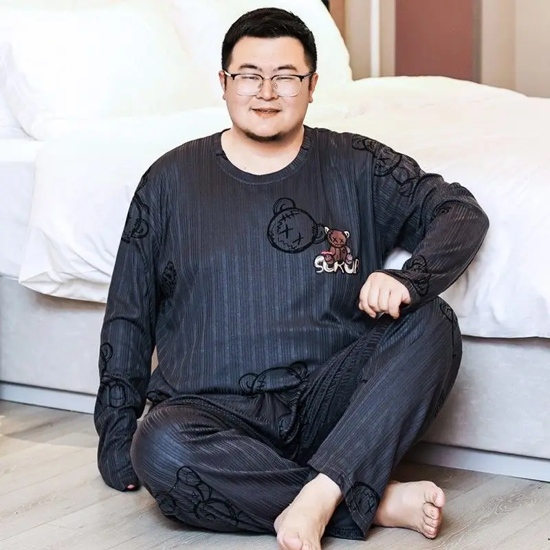 Spring and autumn style pure cotton men's pajamas, fat man 200kg, fat man, oversized man, 300kg, loose long-sleeved suit