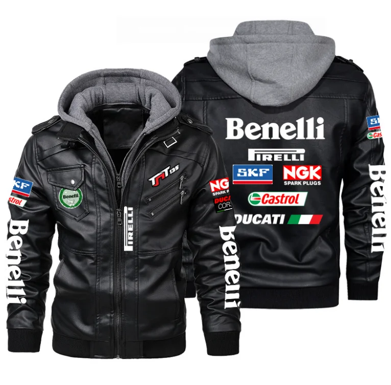 

2023 bomber BENELLI logo Men's Leather Jackets Autumn Casual Motorcycle PU Jacket Biker Leather Coats Brand Clothing EU Size