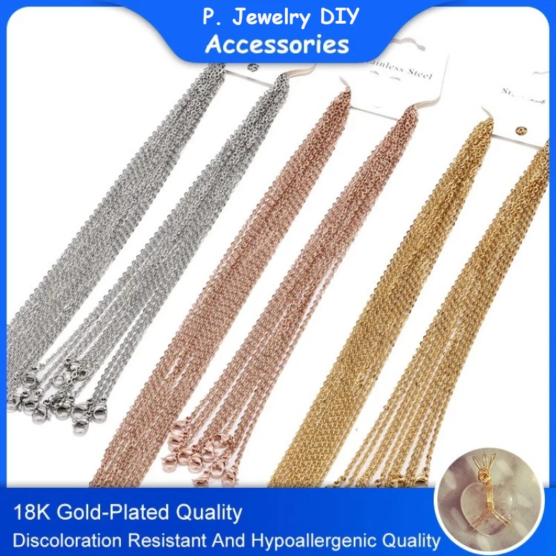 

45CM+5CM Gold Plate Stainless Steel Cable Chain, 1.5MM Flat Gold Stainless Steel Cable Chain For Make Necklace