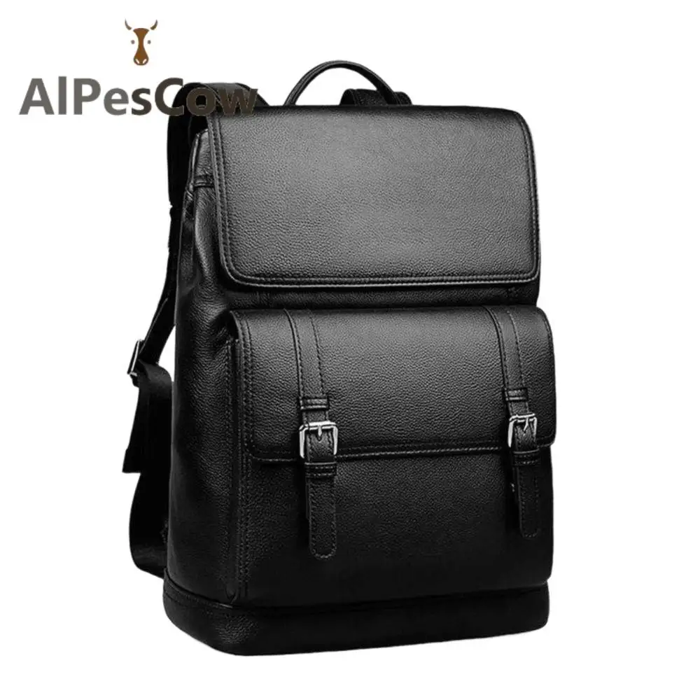 Genuine Leather Laptop Eco Backpack For Men High Quality 100% Alps Cowhide Real Cowskin Hiking Travel Bag Formal Waterproof
