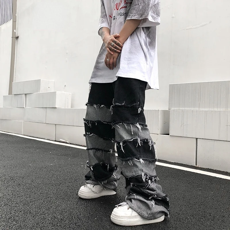 

Vintage Tassel Jeans Men Hip Hop Streetwear Brand Pendant Wide Leg Denim Pant Lazy Wind Oversized Straight Trousers Loose Jogger