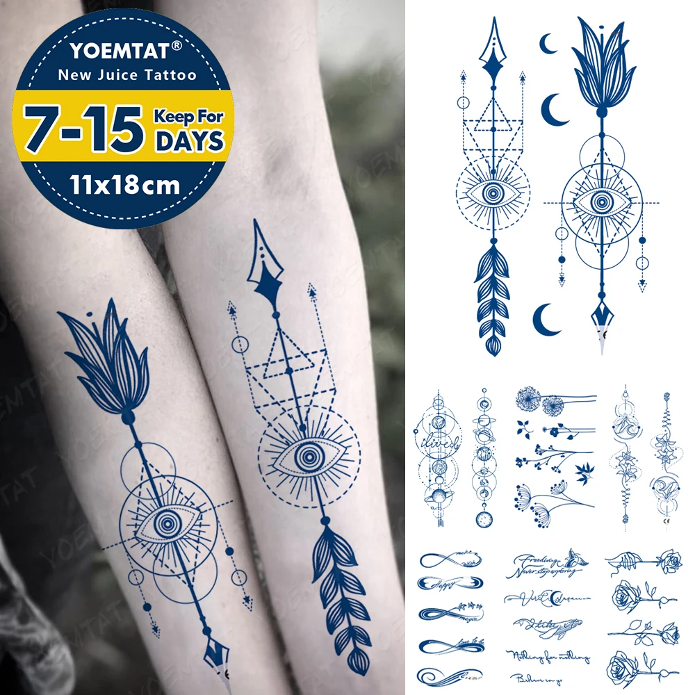

Semi-Permanent Waterproof Temporary Tattoo Sticker Feather Sword Eye Chain Line Juice Lasting Ink Herbal Fake Tattoos Body Art