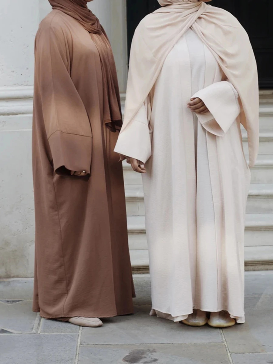 Мусульманские костюмы из 3 предметов из крепа, комплект Дубай Абайи с хиджабом и шарфом, мусульманская одежда, женское скромное платье-комби...