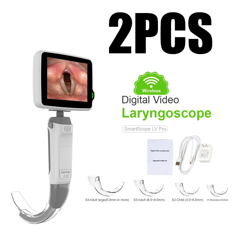 

2PCS Digital Video Laryngoscope Hospital Clinic 3.5‘’LCD High-Definition Camere 4 Size Blades Health Accessories Equipment