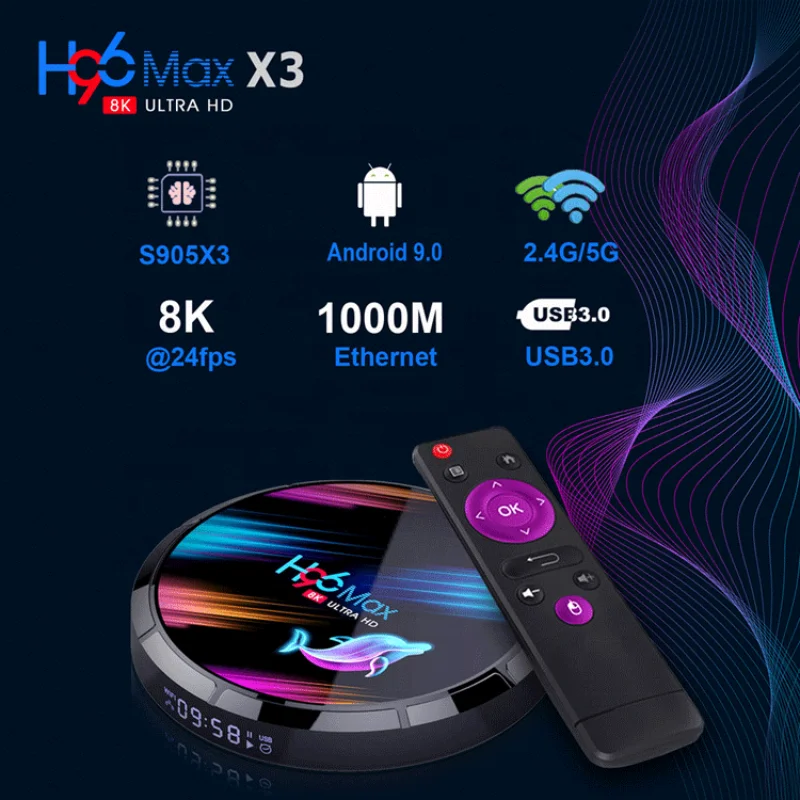 

H96 MAX X3 4GB 128GB Smart Android TV Box Android 9.0 Amlogic S905X3 2.4G 5G WIFI BT4.0 1000M 8K Google Media Play Set Top Box