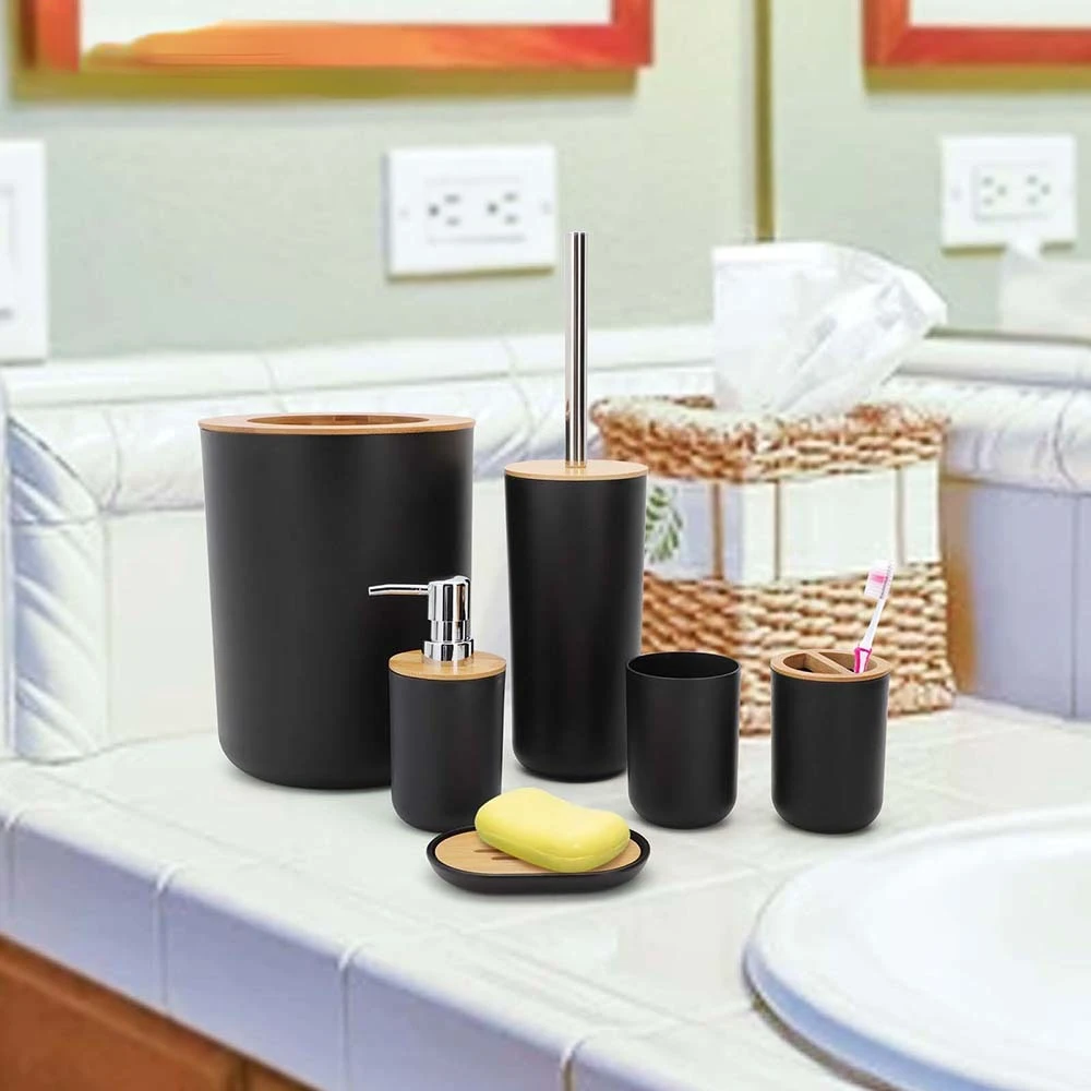 

Набор аксессуаров для ванной комнаты 6 шт., бамбуковый держатель для зубных щеток, диспенсер для мыла, ёршик для туалета, Набор принадлежност...