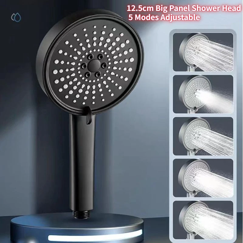 

Shower Head 12.5cm Big Panel 5 Modes Adjustable High Pressure Rainfall Shower Set Water Saving Shower Head Bathroom Accessories