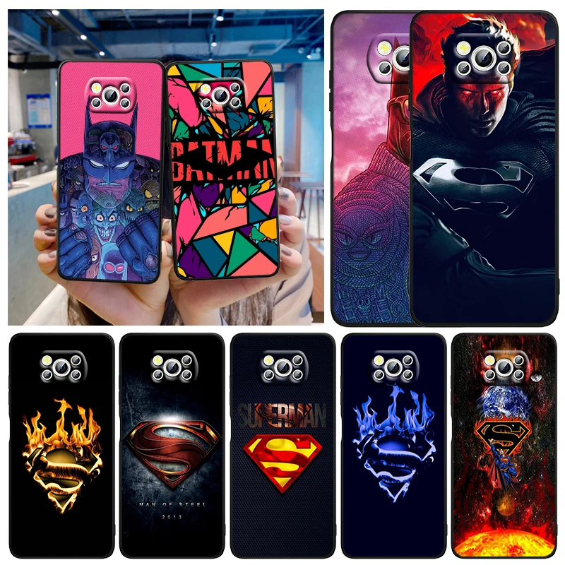 

Superhero Superman Batman Phone Case For Xiaomi Mi Poco X4 X3 NFC F4 F3 GT M5 M5s M4 M3 Pro C40 C3 5G Silicone Black Cover