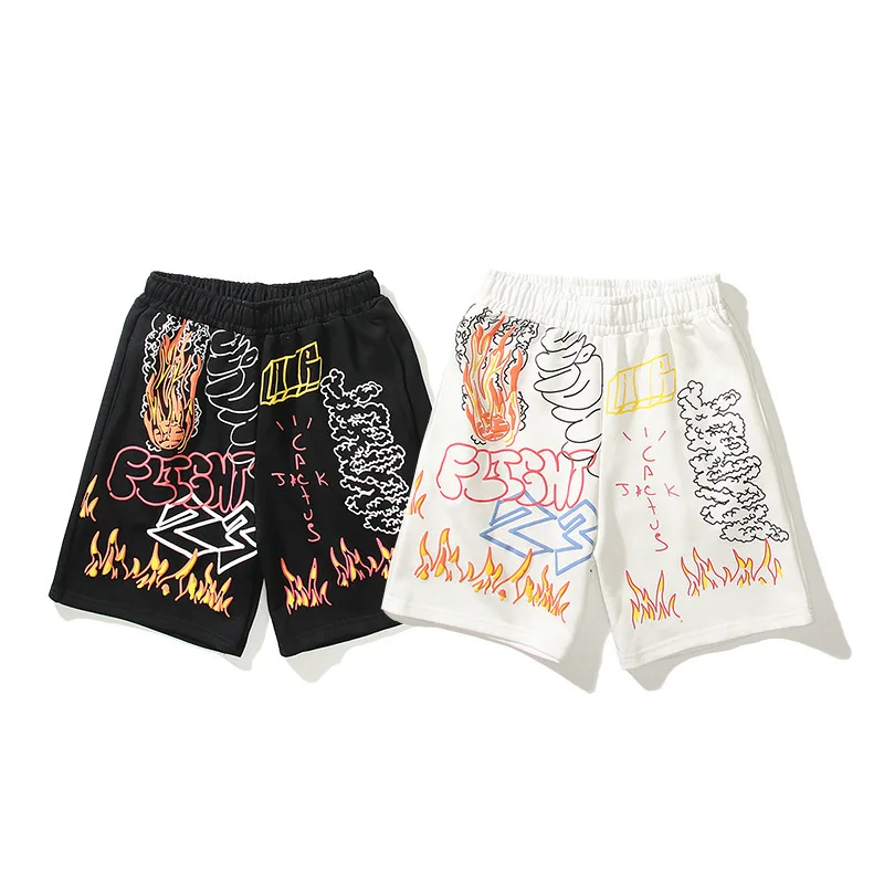 

2021 ATROWORLD TRAVIS SCOTT Tour with The Same Flame Graffiti Casual Sports Shorts Shorts for Men Summer Kanye West