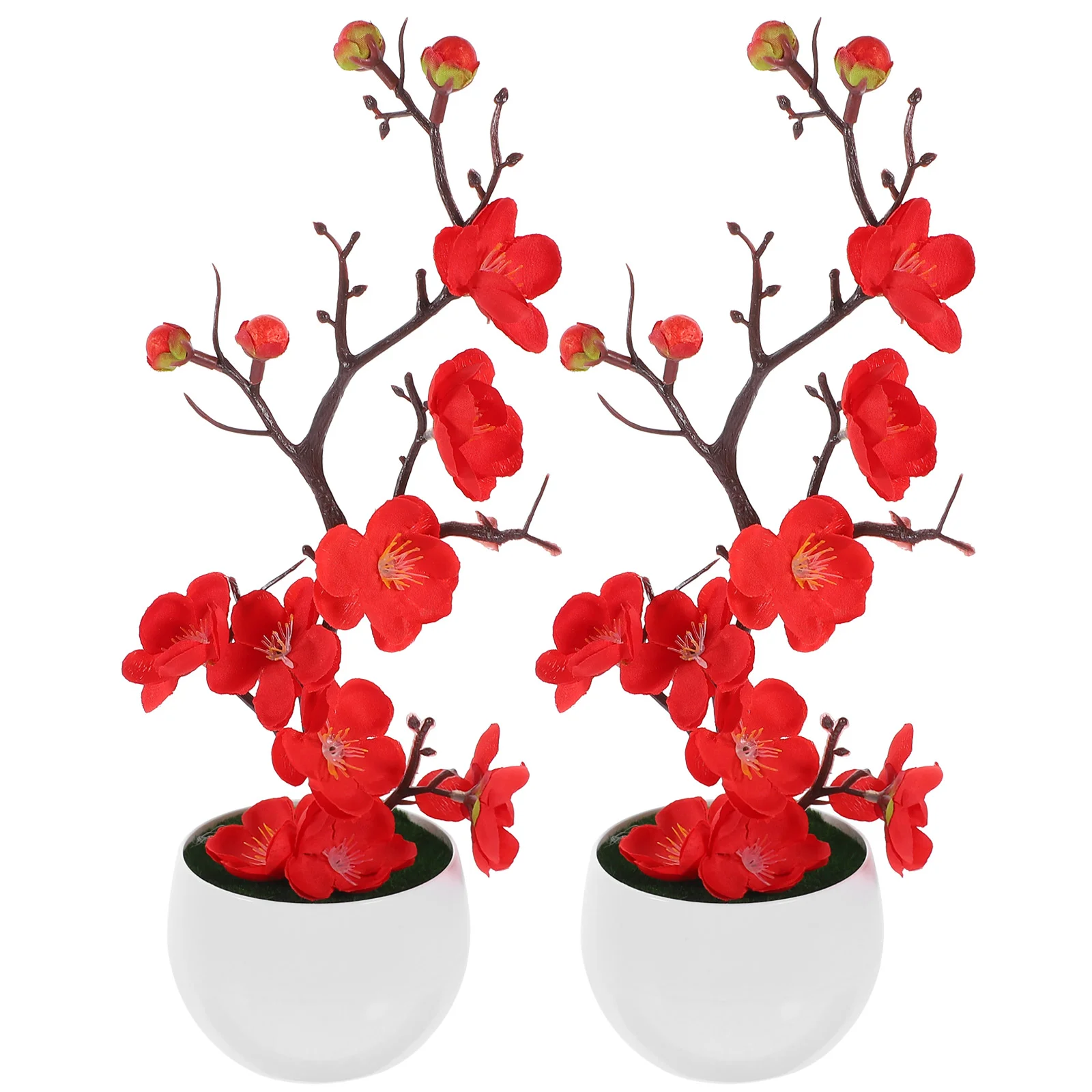 

2 Pcs Faux Flowers Artificial Potted Plum Blossom Fake Bonsai False Simulated Simulation Desktop Plastic Realistic