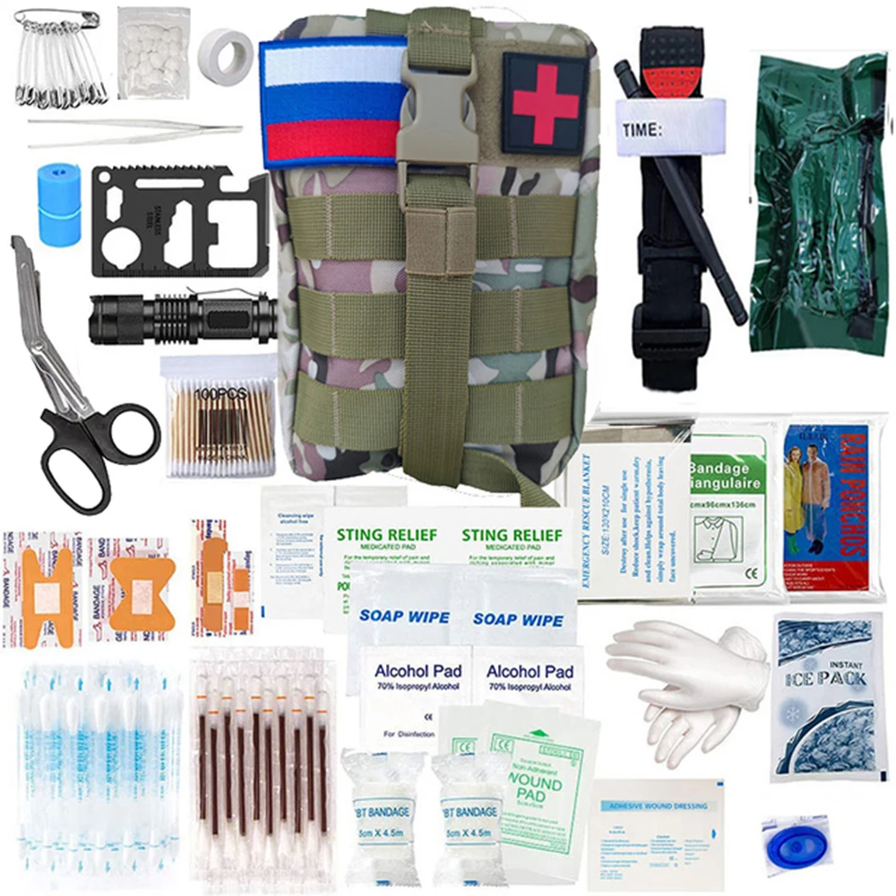

164 Pcs Survival First Aid Kit Molle Outdoor Gear Emergency Kits Trauma Bag For Camping Hunting Disaster Adventures Survival Kit