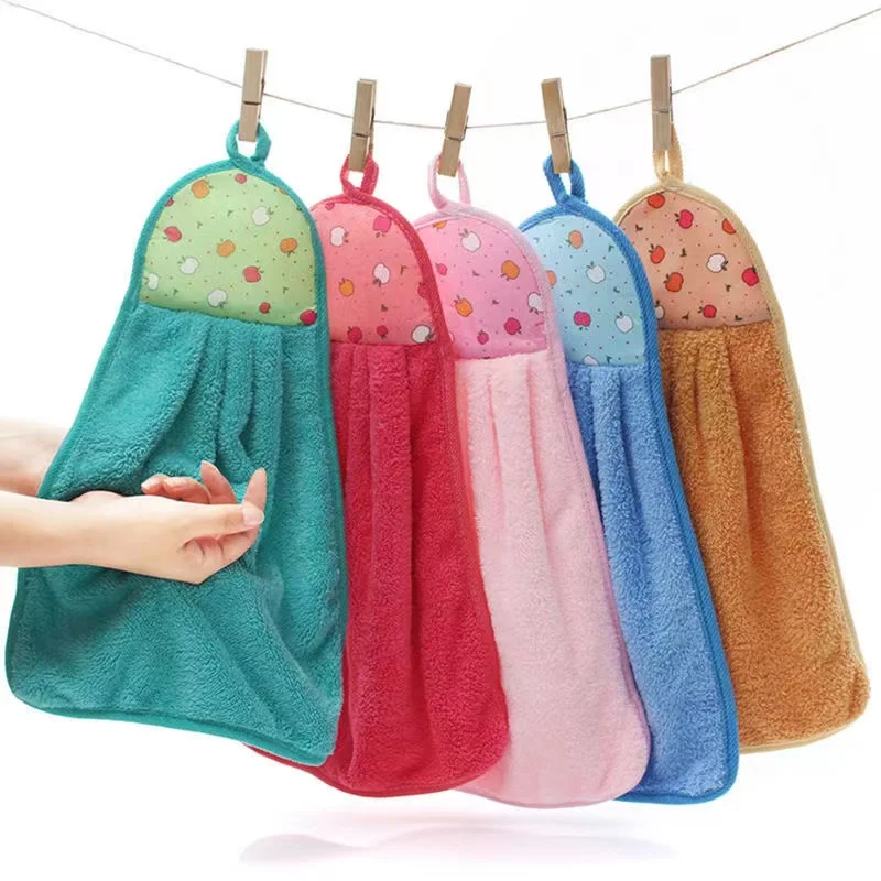 

2/5Pcs Coral Fleece Kitchen Towel Bathroom Supplies Soft Hand Towel Absorbent Dishcloths Kitchen Hanging Cloth Cleaning Supplies
