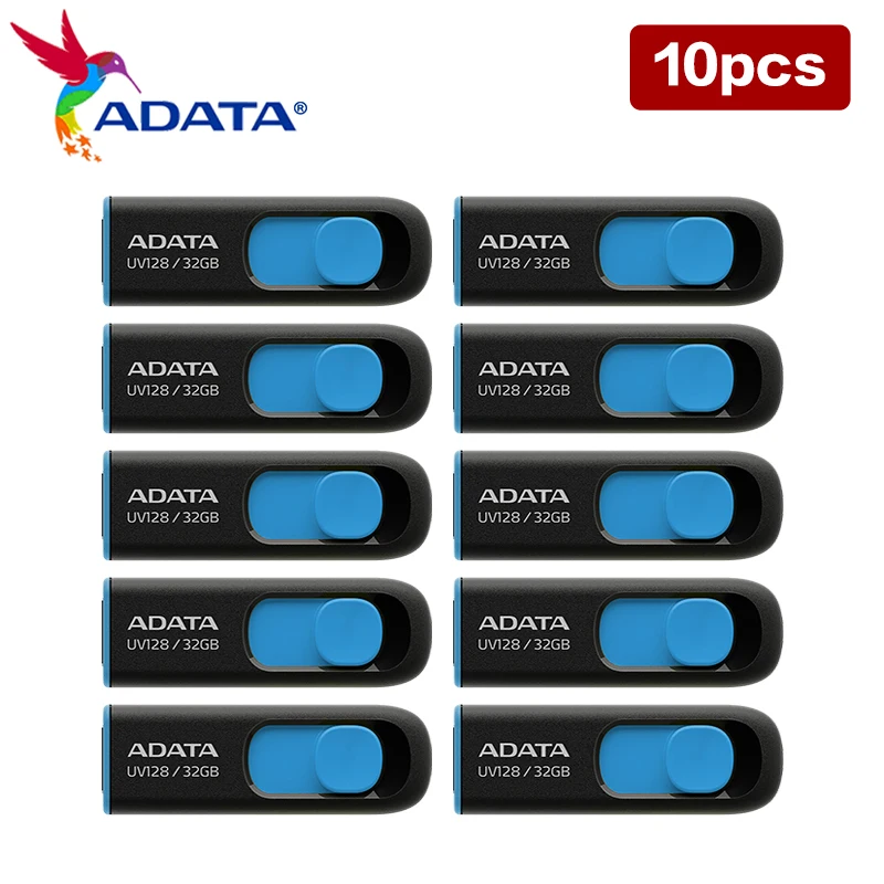 

USB флеш-накопитель ADATA UV128, 10 шт., 100% оригинал, USB 3,2, Флешка 32 ГБ, 64 ГБ, 128 ГБ, 256 ГБ, высокоскоростной мини U-диск, USB-флешка