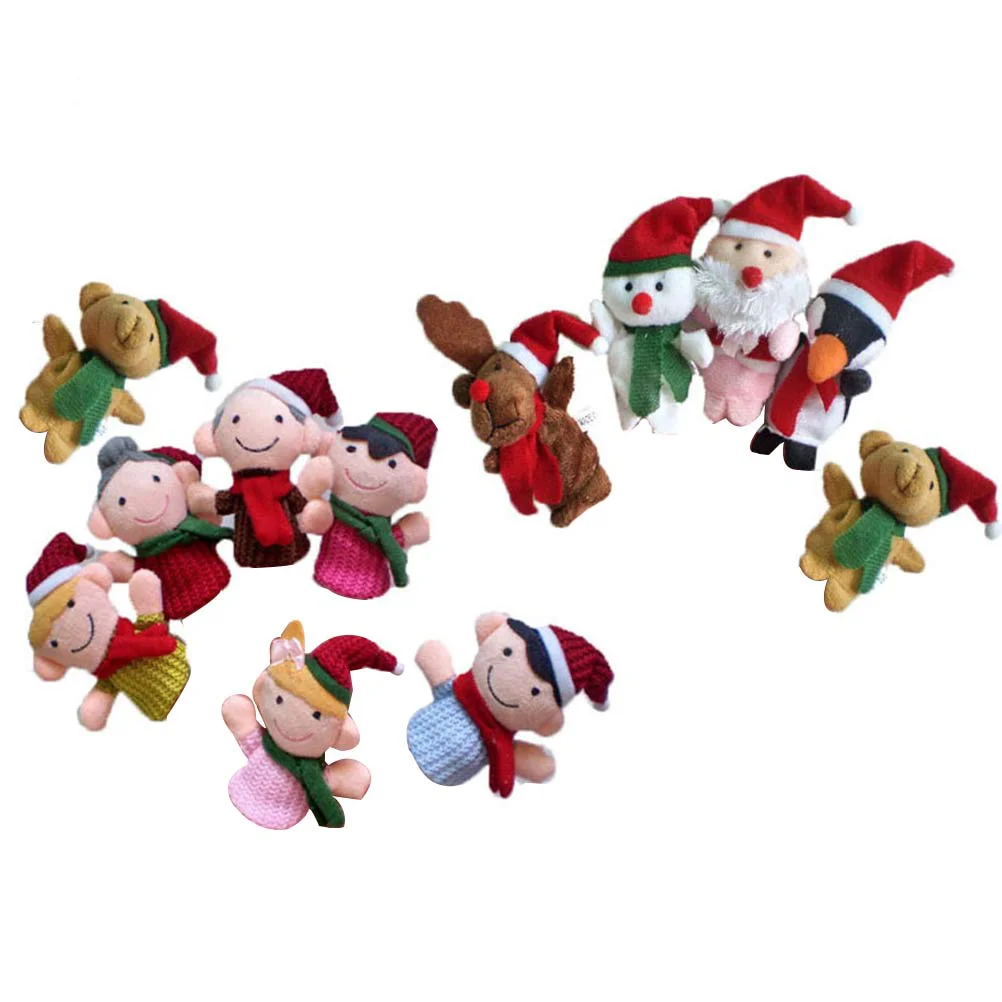 

11pcs Christmas Finger Puppets Santa Sonowman Elk Finger Hands Party Toys Cartoon Educational Finger Dolls for Kids Elk Santa