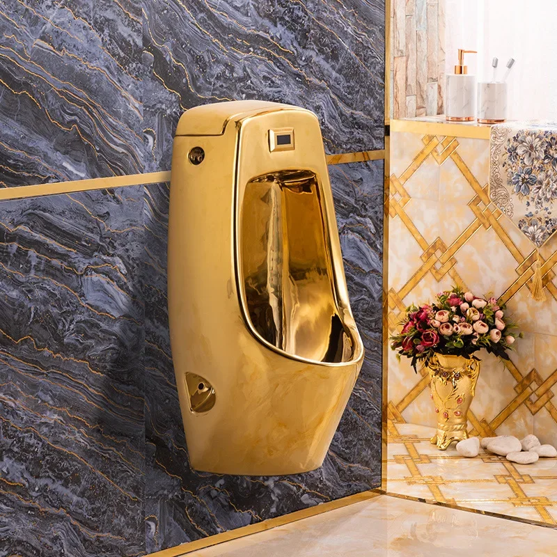 

Gold Urine Cup Integrated Induction Wall-Mounted Ceramic Soil Luxury Gold Urinal European Style Bathroom Men's Urinal