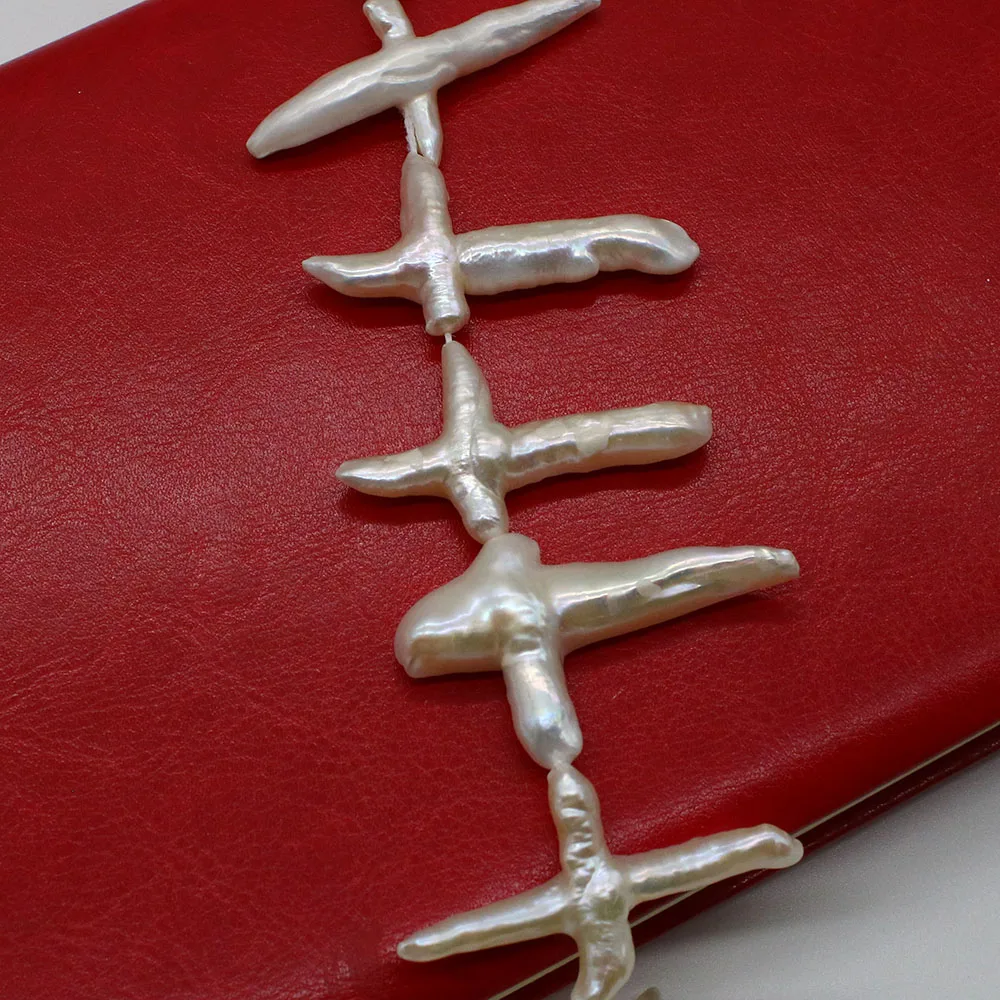 Natural Freshwater Pearl Beads Cross Shape Horizontal Hole Beads for Fashion Jewelry Making DIY Necklace Earrings Accessories