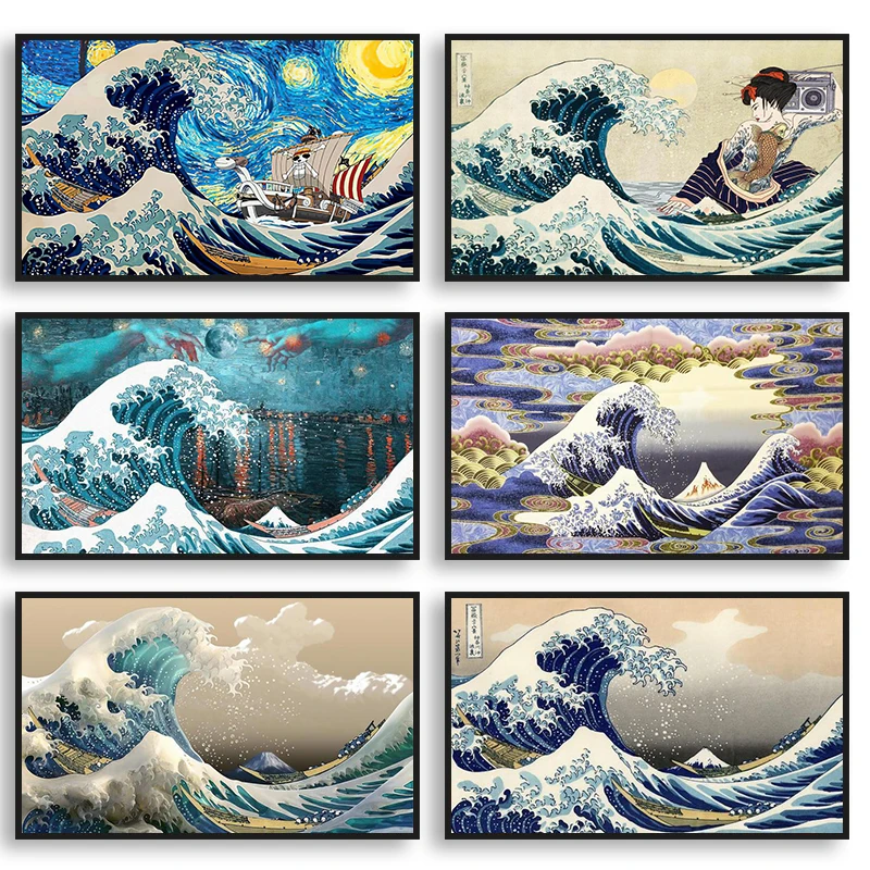 

Ukiyo-e Kanagawa волнистая серия Покемон и цельный холст картина плакат Эстетическая HD Печать настенный плакат Спальня украшение для дома