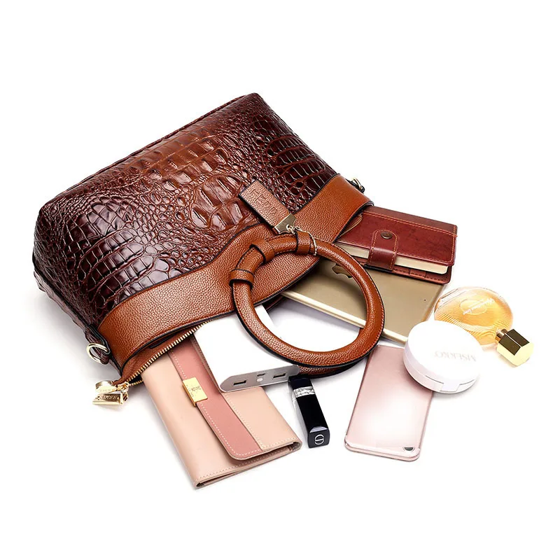 Luxury Women Crocodile Leather Crossbody Bags Zipper Casual Female Tote Handbags Travel Retro Large Capacity Single Shoulder Bag